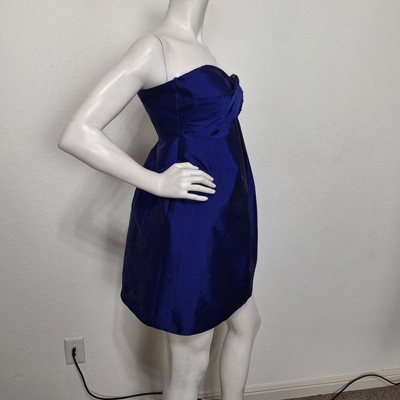 Cache Royal Blue Satin Empire Waist Romantic Y2K Made in USA Mini Dress Size 4 - Picture 4 of 12